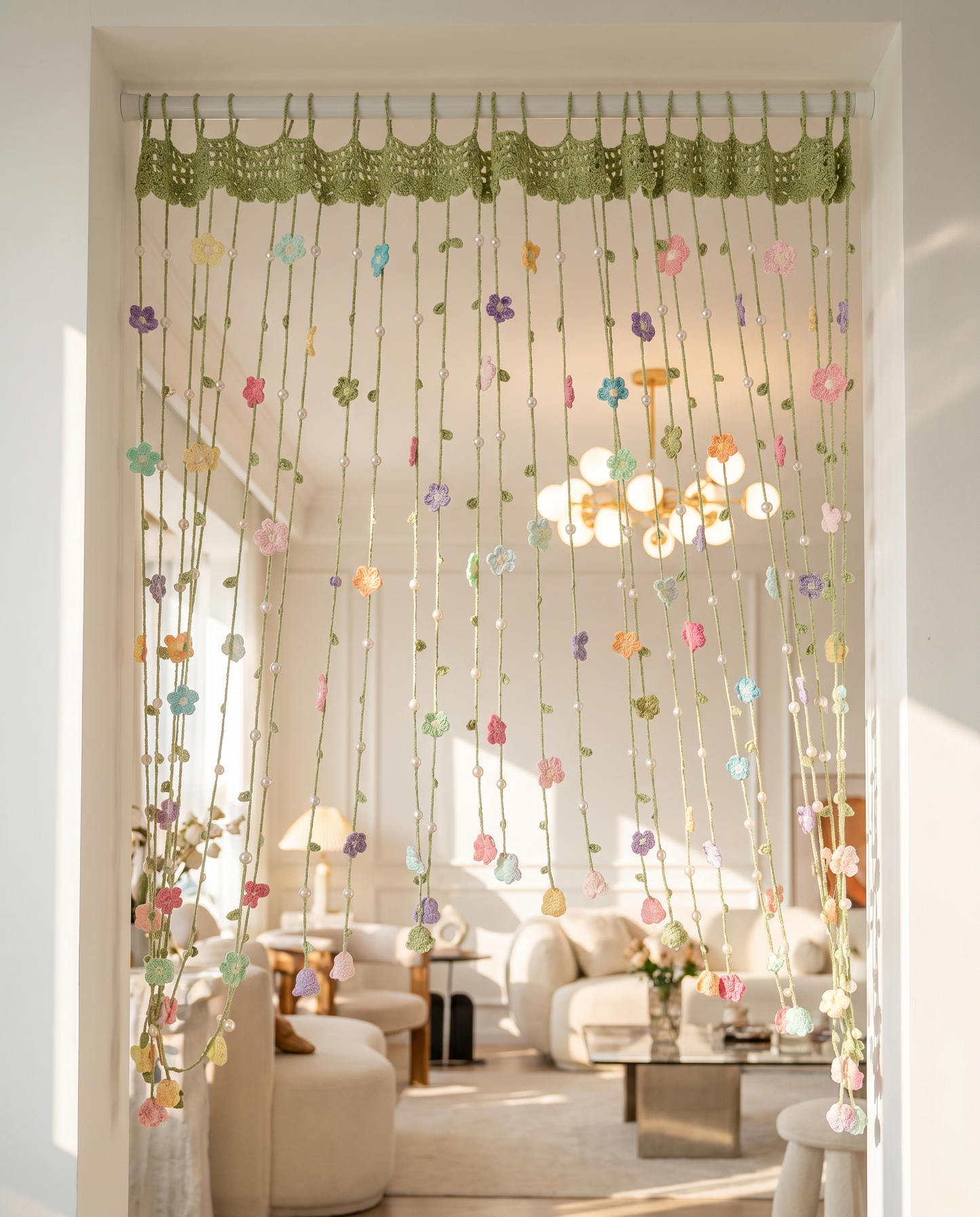 Handmade Crochet Flower Doorway Curtains